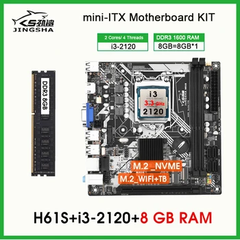 Дънна платка H61 LGA1155 kit Core I3 2120 CPU 8GB 1600MHz DDR3 Memory Настолна Такса Mini Itx с Интерфейс NVME/WIFI M. 2 VGA