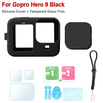 Мек силиконов калъф Защитен калъф + Защитно фолио от закалено стъкло за камера GoPro Hero 10/9 Black Аксесоари за фотоапарати