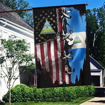 Флаг Никарагуа 3D Пълна печат Градински знамена, Висящи флаг за дома, Декорация на градината хартата двустранен печат 02