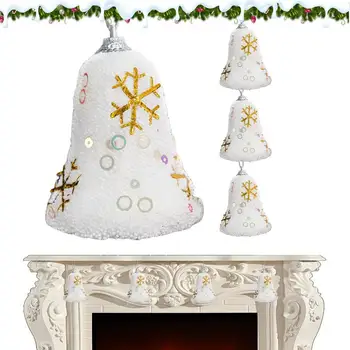 Коледна украса под формата на колокольчика, 4 бр., изискан Коледен висулка във формата на снежинки, Празнични дървени празнични звънчета, Висулка във формата на елхи