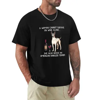 Тениска с американския безволосым терьером и винена забавна куче, мъжки ризи sweatblanks