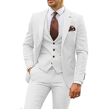 Мъжки костюм от 3 теми, Оборудвана Смокинг за Шаферите на Младоженеца, Банкетна Вариант, Бизнес Случайни комплект пиджаков (Блейзър + Жилетка + панталони)