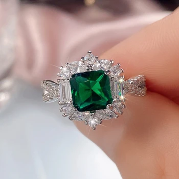 2023 Прекрасни Зелени Квадратни пръстени с кубическим цирконием за жени, Ново модерно Луксозно дамско пръстен, подарък за годишнина, вечерни украса