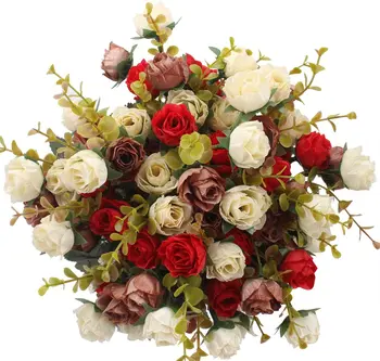 3ШТ 21 Корона Букет от изкуствени цветя Мини Роза за душата младоженци на Сватба Цветя за Рожден Ден Декорация на Вази за домашния офис