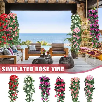 Изкуствена Роза Сълза Swag Със Зелени Клони, която показва Лесно Домашно Сватбена Украса на Градината, САМ Висящ Стенен Копринени Цветя