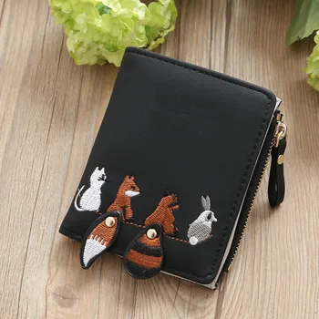 Висококачествен женски чантата с красиви мультяшными животни, кратък кожена женски малък портфейл за монети, портфейл с цип държач за карти за момичета