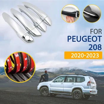 за Peugeot 208 P21 2020 ~ 2023 2021 2022 Луксозна Хромирана рамка, която Дръжка Тампон Защитно покритие Китката Автомобилен Аксесоар Стикер